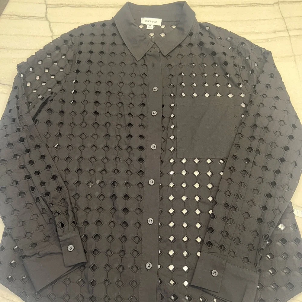 Evereve Button Down Eyelet Shirt - Picture 1 of 5